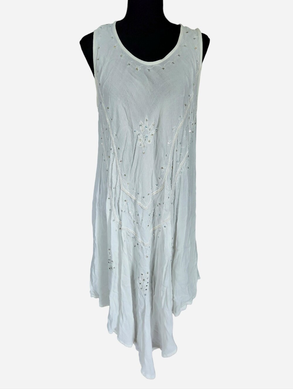 Boho Flowy Fairycore Embroidered Sequin Asymmetrical Dress Free Size